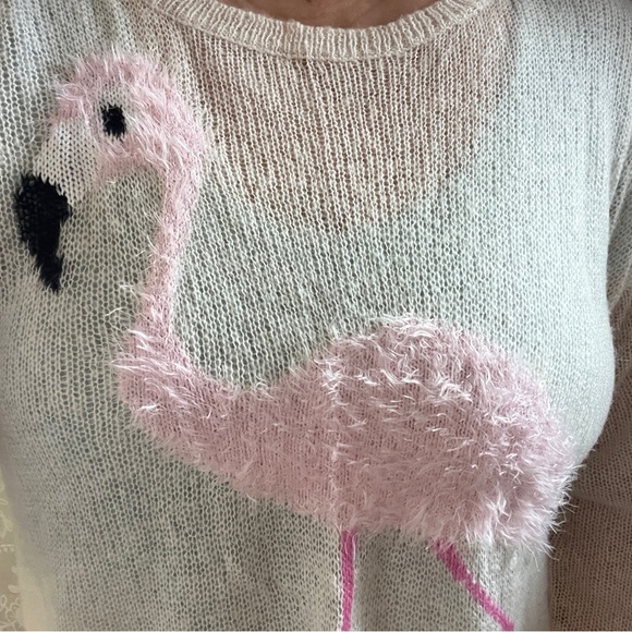 WILDFOX Pink Flamingo WHITE LABEL Knit Sweater Top Sheer Shirt  Wool Boho Kawaii - Picture 7 of 15